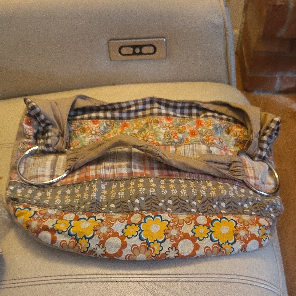 Floral Patchwork Hobo Bag - Brown and Orange